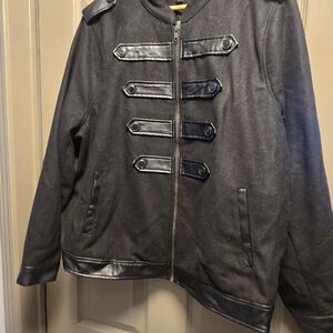 torrid Black Military-Style Pea Coat with Faux-Leather Trim